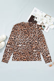 Brown Plus Size Mock Neck Leopard Mesh Top