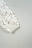 White Scalloped V Neckline Lace Hollowed Lantern Sleeve Blouse