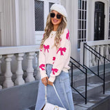 Women's Knitted Sweater Bow Pullover Long-sleeved Shirt