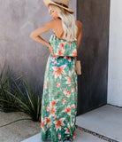 Women's Floral Print One Shoulder Ruffle Split Dress
