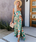 Women's Floral Print One Shoulder Ruffle Split Dress