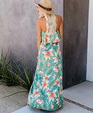 Women's Floral Print One Shoulder Ruffle Split Dress