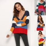 Women's Splicing Sweater V-neck Knitted Sweater