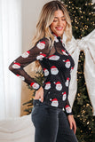 Black Christmas Fashion Print Slim Fit Long Sleeve Top
