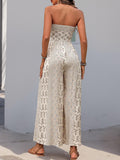 Women's Bohemian Vintage Exotic Strapless Tube Top Jumpsuit - Tie-Front, Soft Viscose, Stretch Waist, Smocked High Waist, Wide Leg, Long Cut, Slimming Summer Printed Beach Vacation Essential Outfit