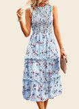 Women's Dresses Sleeveless Smocked Sundress Floral Ruffle Dress Tiered Swing Flowy A Line Summer Beach Midi Dress