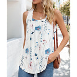 Women Square Neck Pleated Tank Top Loose Curved Hem Sleeveless Shirts Casual Summer Flowy Camisole Tops