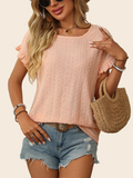 Solid Color Crew Neck Sweet Short-sleeved T-shirt Hollow Top