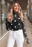 Black Vintage Polka Dot Print Mesh Long Sleeve Bodysuit