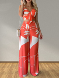 Sexy V-Neck Printed Tank Top Wide Leg Pants Set