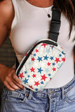 White Star Printed Buckle Strap Flag Day Crossbody Bag