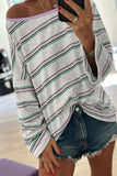 Purple Stripe Oversize Drop Shoulder Long Sleeve Casual Top