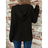 Women's Waffle Knit Henley Hoodie Long Sleeve Drawstring Button V Neck Casual Loose Fit Basic Tops