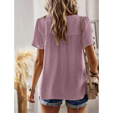Women Swiss Dot Lace Tunic Top, Round Neck Puff Short Sleeve Loose Flowy Boho Blouse Casual Summer Shirt