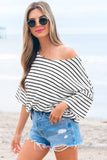 Black Stripe Half Sleeve Scoop Neck Loose Top