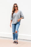 High Raglan Half Sleeve V Neck Oversized T Shirt
