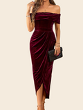 Velvet Dress Elegant Off Shoulder Dress