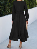 Women's Casual Wrap V Neck Long Sleeve Smocked High Waist A Line Flowy Midi Dress