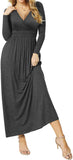 Women's Dresses Deep V-Neck Long Sleeve Empire Waist Long Dress Casual with Pockets