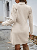 Women's pearl-embellished high-neck knit sweater dress with puff long sleeves, slim fit, bodycon, short length