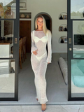 Sexy Backless Solid Color Knitted Dress Cover Up
