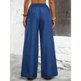 Women's Elastic High Waist Breathe-Fabric Wide Leg Pants - Adjustable Drawstring, Flowing Cut Casual Outfits Women Summer Beach Trousers