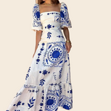 Women's Fashion Lantern Sleeve Print A-shaped Dress