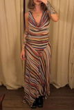 Women Color Striped Sleeveless Dress