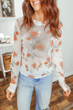 Casual Round Neck Floral Print Mesh Long Sleeve Top
