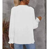 Women's V Neck Chiffon Blouse, Long Sleeve Smocked Cuff Flowy Casual Work Top, Loose Fit Dressy Shirts for Women