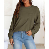 Women's Simple Soft Woven Geometric Jacquard Fabric Crew Neck Sweatshirt - Loose Drop Shoulder Long Sleeve Pullover with Ribbed Details, Casual Fall Basic Top