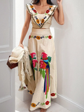 Women Ruffled Print Maxi Dress Fashion Set
