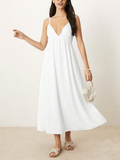 Sexy Backless Sleeveless Solid Color V-neck Dress
