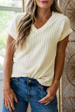 Beige Twisted Texture Knit V Neck T Shirt