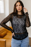 Black Leopard Pattern Sheer Mesh Long Sleeve Top
