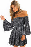 Women's Dress Summer Floral Long Sleeve Off Shoulder Casual Mini Dresses