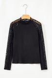 Black Leopard Mesh Patchwork Knit Long Sleeve Top