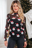 Black Christmas Fashion Print Slim Fit Long Sleeve Top