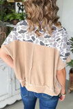 Gray Camouflage Print Twisted Ribbed Patchwork Casual T Shirt