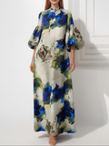 Casual Bubble Sleeve Print Painted Dress