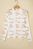 White Howdy Hey Yall Mesh High Neck Long Sleeve Top