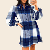 Women's Long Sleeve Flannel Plaid Button Down Shirts Lapels Casual Blouse