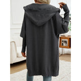 Women Oversized Hooded Long Knit Cardigan, Button Front Batwing Sleeve Casual Sweater Coat, Fall Winter Loose Outerwear