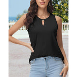 Women's Keyhole Metal Ring Neck Sleeveless Tank Top, Casual Loose Fit Summer Solid Color Basic Halter Tank Shirts
