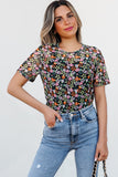 Black Sheer Floral Mesh Round Neck T Shirt