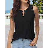 Women's Keyhole Metal Ring Neck Sleeveless Tank Top, Casual Loose Fit Summer Solid Color Basic Halter Tank Shirts