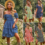 Women's Dresses Casual Summer Print Ruffle A Line Short Sleeve Mini Floral Dress for Women