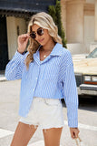 Women Striped Long Sleeve Button Down V Neck