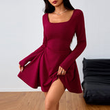 Women's Square Neck Elegant Dress High Waist Dress