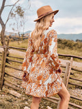 Women's Floral Print Chiffon A-Line Dress Long Sleeves